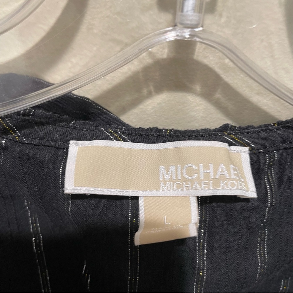 MICHAEL Michael Kors Womens Metallic Striped Ruffled Top Blouse Black Size Large - Picture 8 of 8